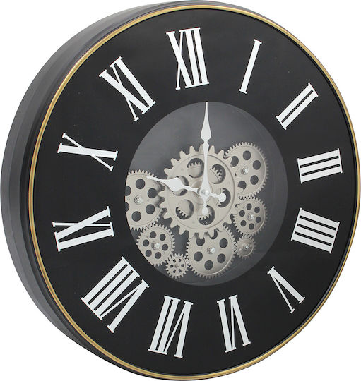 Wanduhr Kunststoff Φ48x7 cm Schwarz Gold Zahnradmechanismus Keskor 16022
