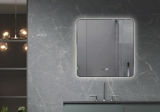 Acp Καθρέφτης Μπάνιου Led 90x90cm Μαύρο Αλουμινένιο Πλαίσιο Αφής & Οθόνη Θερμοκρασίας