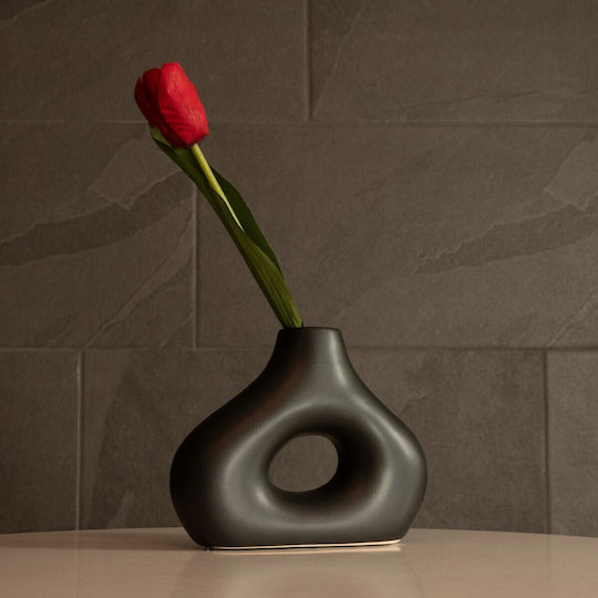 Globostar Artificial Garden Horizon 21252 Decorative Ceramic Vase Black D18 X W6 X H15 Cm