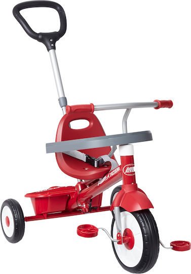 Radio Flyer Tricicletă Pentru Copii Cu Mâner Pentru Părinți 3 În 1 Pentru Vârsta 3-5 Ani Roșie