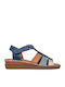 Leather Women's Flat Sandals Anatomic in Blue Color