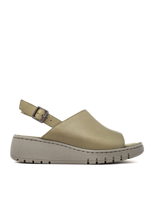 Leather Women's Flat Sandals Anatomic in Green Color