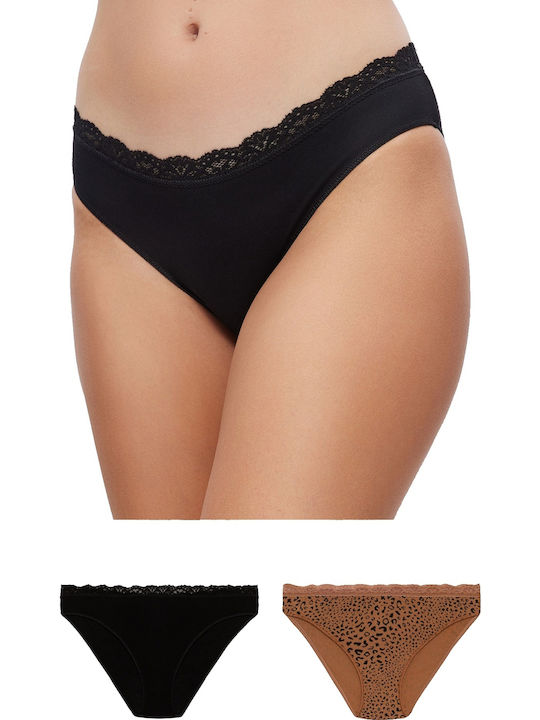 Minerva Invisible Femei Slip 2Pack Black-caramel