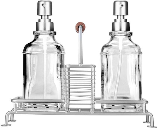 Estia Estia Δοχεια Υγρου Πιατων Allure 2x300ml Μεταλλικη Βαση & Θηκη Σφουγγαρι Ασημι