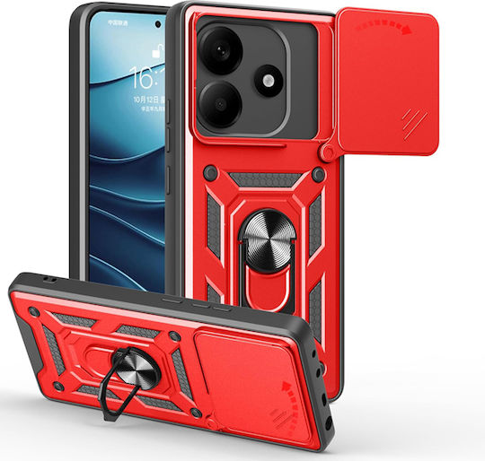 Orso Combo Kickstand Slide Back Cover Plastic Roșu (Poco M7 Pro 5G)