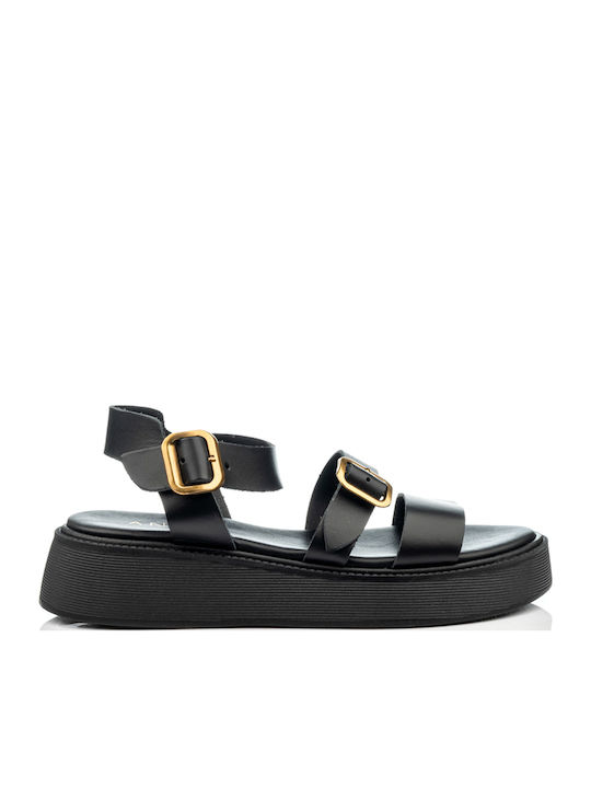 Women's Leather Platform Shoes Black