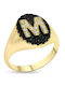 Chevalier Ring with Zircon made of Gold 14K