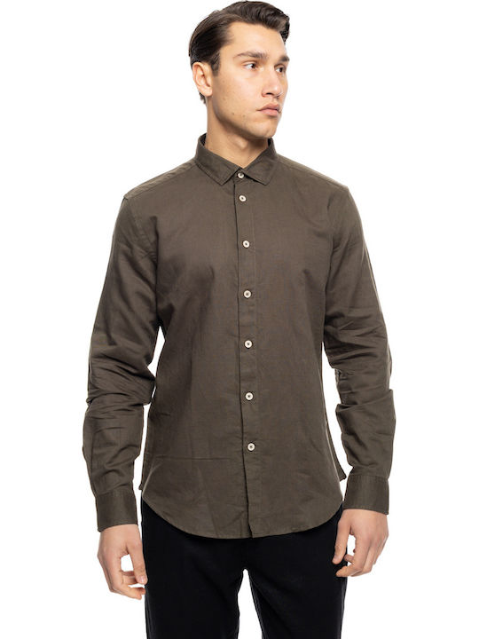 Smart Fashion Long-sleeved Linen Shirt Dk Green