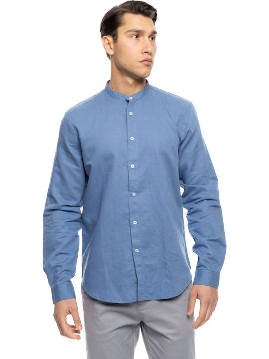 Smart Fashion Μακρυμάνικo Λινό Πουκάμισο Blue