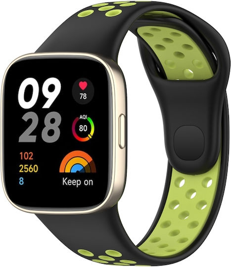 Силиконова двуцветна каишка за часовник Redmi Watch 3 Спорт Черно+Зелено