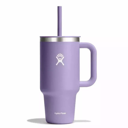 Hydro Flask Travel Tumbler Handled Thermos Stainless Steel BPA Free 1L Moonshadow with Straw and Handle