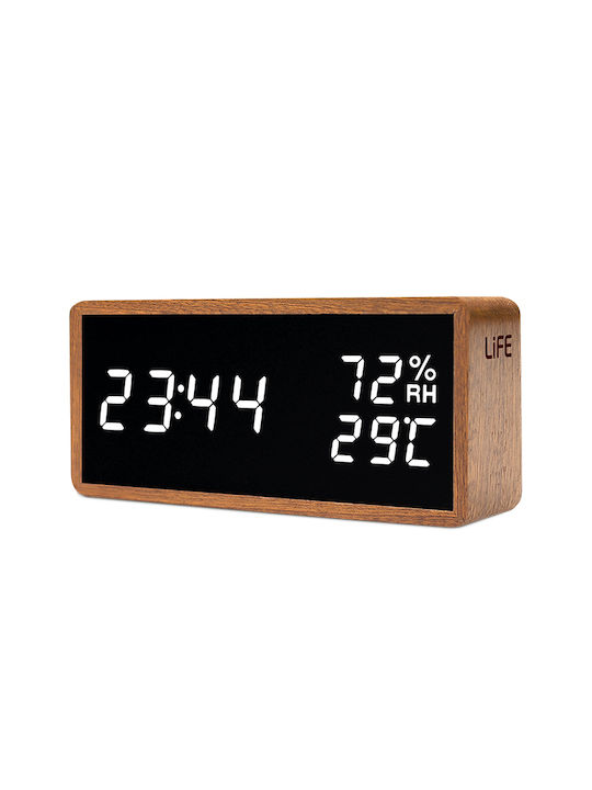 Life Noble Sapele Επιτραπέζιο Ψηφιακό Ρολόι LED Ξύλινο με Ξυπνητήρι Λευκό 221-0455