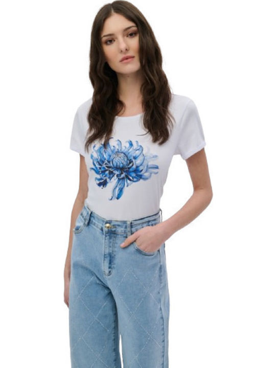 Women's T-shirt Floral White, Blue