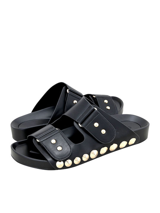 Nika Leder Flache Sandalen für Damen in Schwarz Farbe