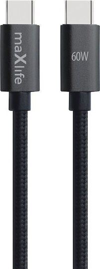 Maxlife Braided USB 2.0 Cable USB-C Male - USB-C 60W PD Black 2m