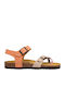 Leather Women's Flat Sandals Orange/Beige
