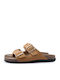 Sienna Leather Women's Flat Sandals Anatomic in Tabac Brown Color