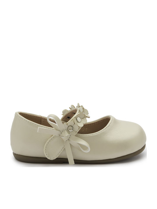 Kids Patent Leather Ballerinas with Hoop & Loop Closure Beige