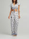 Women's Fabric Trousers with Elastic in Straight Line Blue