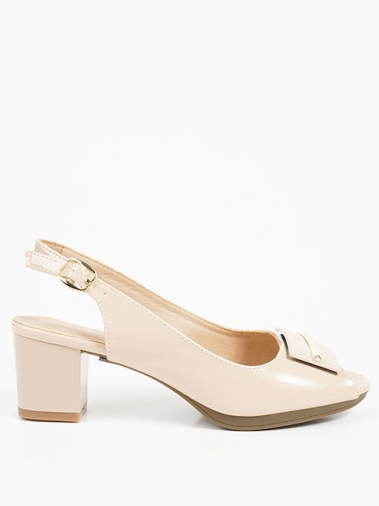 Peep Toe Heels from Patent Leather with Beige Strap
