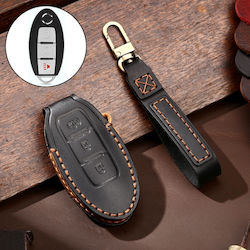 Hallmo Car Cowhide Leather Protective Key Cover Key Case Nissan Sylphy Horn 3 Buttons Black