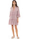 Damen Strandbekleidung Pink Label Kurzer Kaftan Streifen Pink Grün 3/4 Ärmel Baumwolle