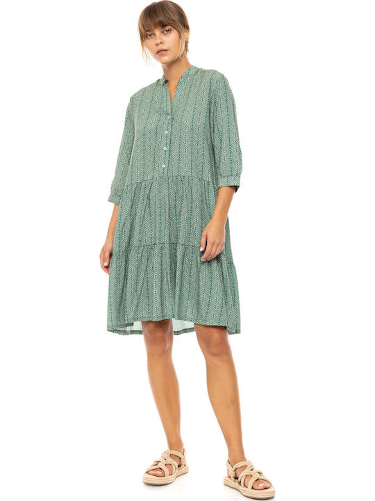 Γυναικείο Beachdress Pink Label Φόρεμα Jugle Green Viscose Κοντό Μανίκι