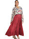 Satin High-waisted Maxi Skirt red