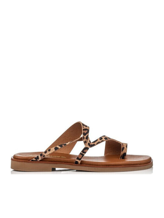 Boxer Leather Women's Flat Sandals in Brown Color
