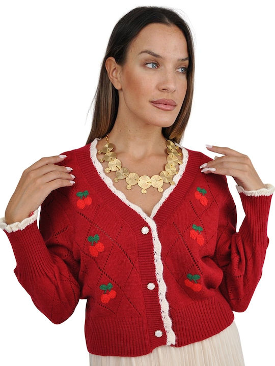 Women's Knitted Cardigan with Buttons Red