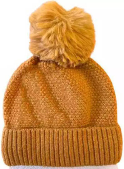 Pom Pom Beanie Beanie Knitted in Yellow color