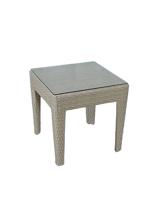 Ml-010 Auxiliary Outdoor Free Standing Table with Glass Surface and Rattan Frame Graphite 46x46x46cm
