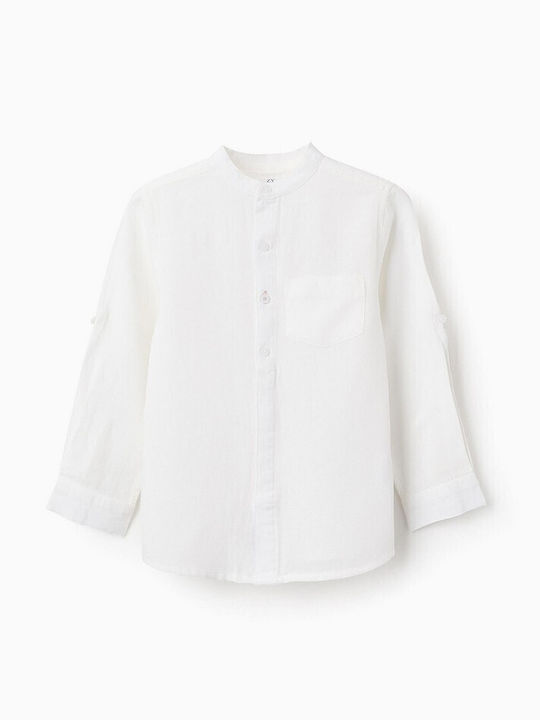 Kids Shirt Long Sleeve Linen White