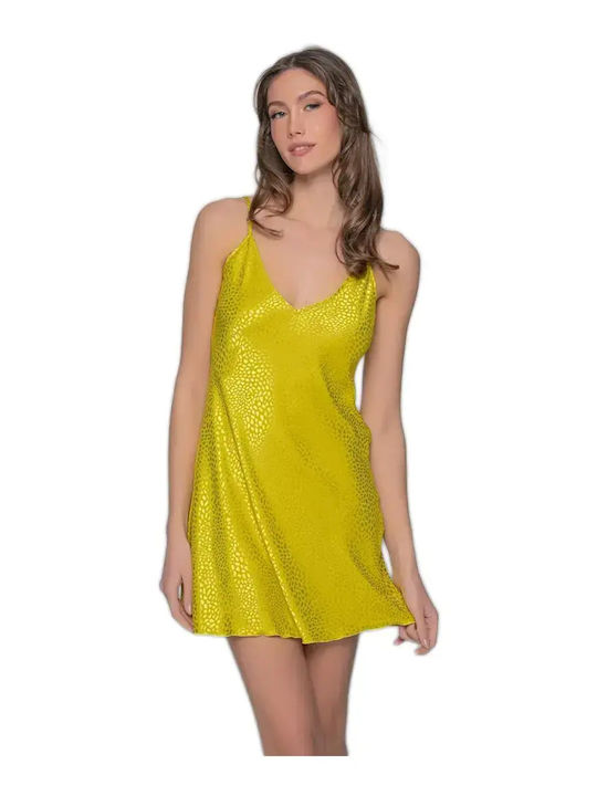 Milena by Paris Summer Satin Women's Nightdress Lemon