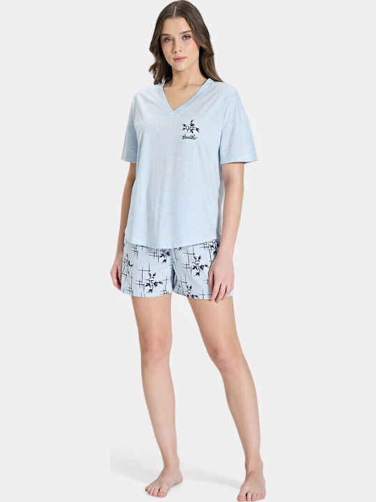 Pijadore Sommer Damen Pyjama-Set Light Blue