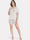 Pijadore Sommer Damen Pyjama-Set Beige