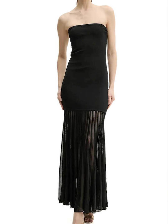 Summer Maxi Evening Dress Strapless with Mesh Black