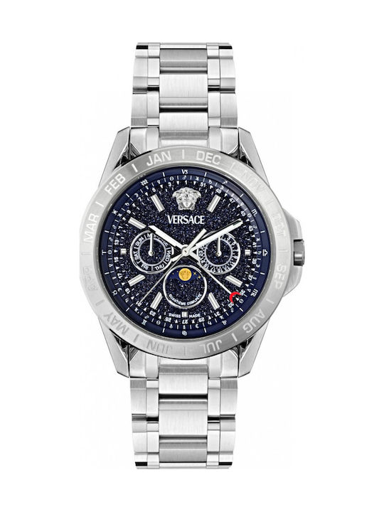 Versace V-galaxy Moonphase Ρολόι Μπαταρίας με Μεταλλικό Μπρασελέ