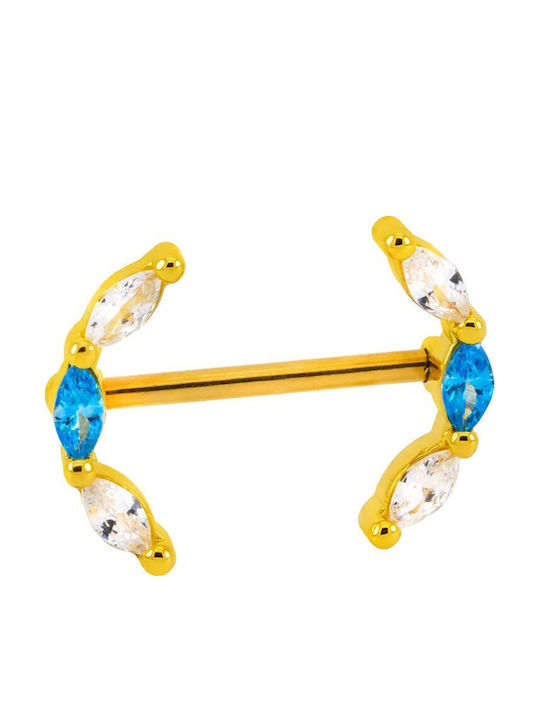 Piercing.gr Piercing Ohrring Brustwarze aus Vergoldetem Stahl 1.6mm Blauer