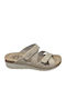 Leather Women's Flat Sandals Anatomic in Beige Color