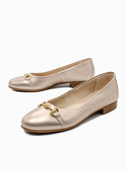 Ragazza Lederne Damen Ballerinas in Gold Farbe