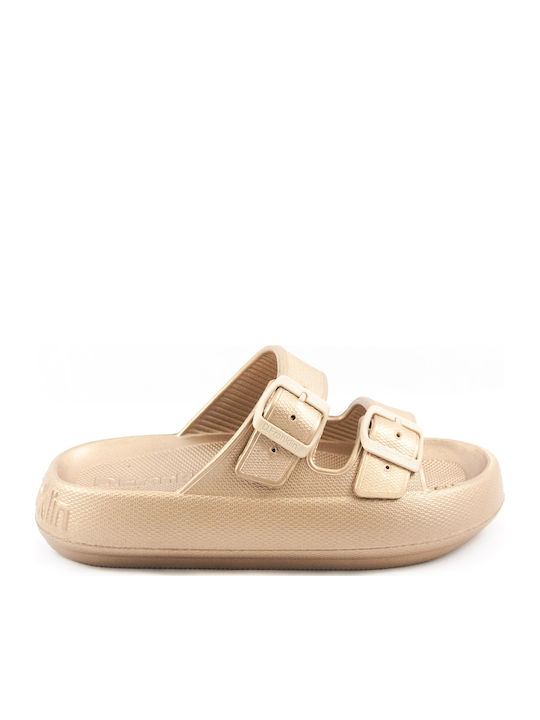 Flache Sandalen für Damen in Gold Farbe