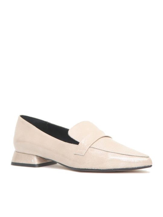 Δερμάτινα Γυναικεία Loafers σε Μπεζ Χρώμα
