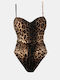 Strapless Ruched Animal Print One-Piece Swimsuit
