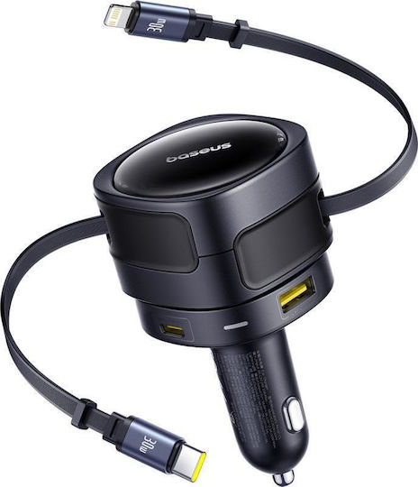Baseus Enjoyment Max Φορτιστής Αυτοκινήτου 90W Γρήγορης Φόρτισης με Θύρες: 1xUSB 1xType-C μαζί με Καλώδιο Type-C / Lightning Μαύρο Χρώμα