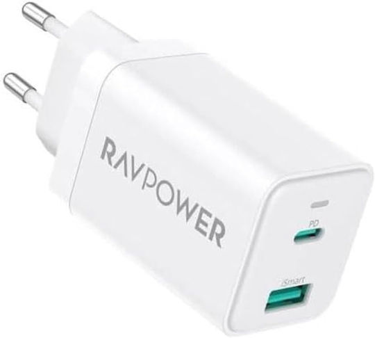 RAVPower Φορτιστής Χωρίς Καλώδιο GaN με Θύρα USB-A και Θύρα USB-C 45W Power Delivery Λευκός (RP-PC171)