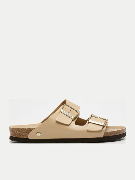 Leather Women's Flat Sandals Anatomic in Beige Color
