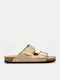 Leather Women's Flat Sandals Anatomic in Beige Color