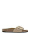 Madrid Big Buckle Leather Women's Flat Sandals in Beige Color Narrow Fit