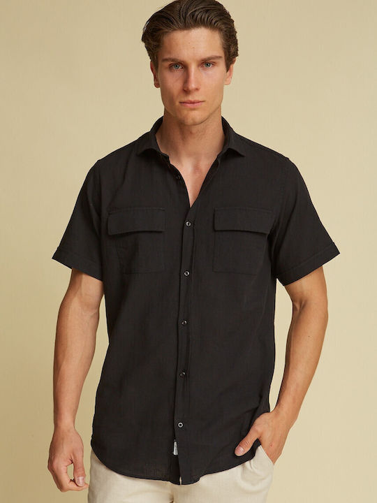 Dors Short-sleeved Cotton Shirt Black